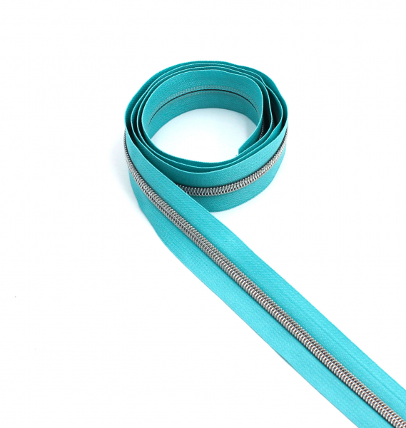 Endlosreißverschluss metallisiert helltürkis/ silber (1m)